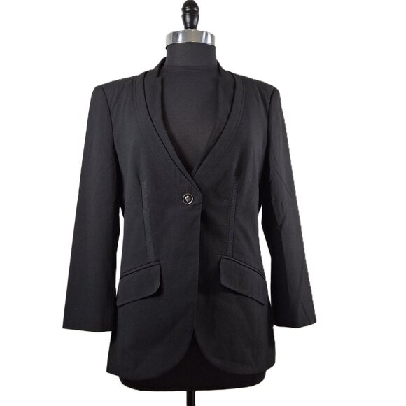 Vintage Womens Black Deep V Blazer Sz L Striped Contrast Lining Office Smart - Picture 1 of 11